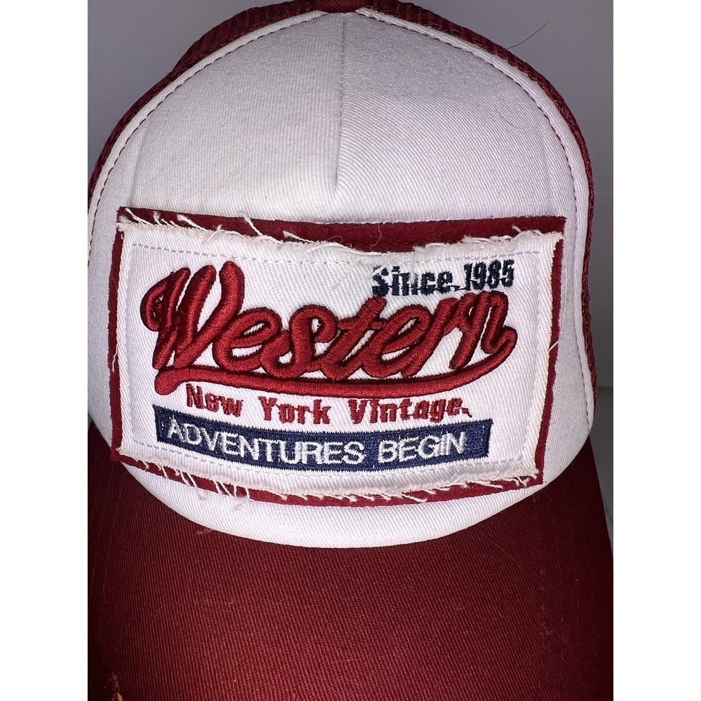 Western New York Vintage Maroon/White Trucker Hat Cap Distressed Snapback - Picture 3 of 16